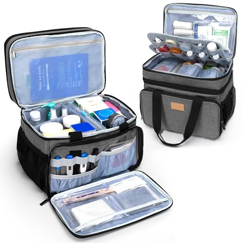 LUXJA 2 Layers Medicine Bag with Detachable Divider, Pill Bottle Organizer Suitable for Home or Travel Use, Gray - color: Gray