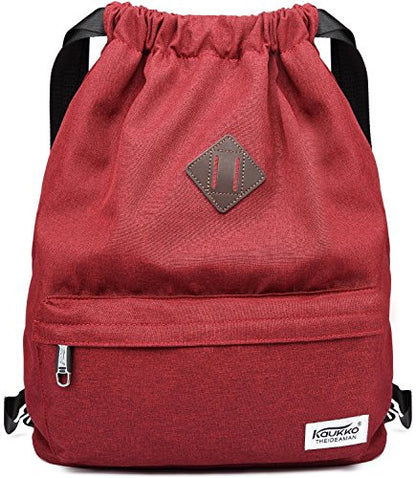 KAUKKO Drawstring Sports Backpack Gym Yoga Bag Shoulder Rucksack for Men and Women(1031-RED) - color: Red