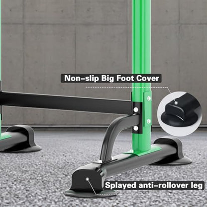 SogesPower Power Tower Dip Station Pull Up Bar for Home Gym Adjustable Height Strength Training Workout Equipment,Pull Up Bar Station - color: Green