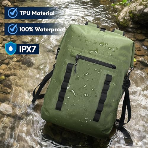 Haimont Waterproof Dry Backpack 30L TPU Lightweight Roll Top Dry Bag for Men Women, Beach, Kayaking, Travel, Hiking - color: Army Green