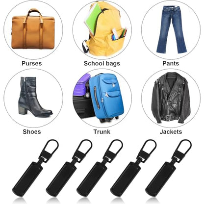 8 Pcs Black Zipper Pull Replacement for Jacket Zipper Slider Replacement for Small Hole Head Handle Zippers Detachable Zipper Pull Tab Repair Kit for Clothing Coat Luggage Backpack Suitcase Boot Purse