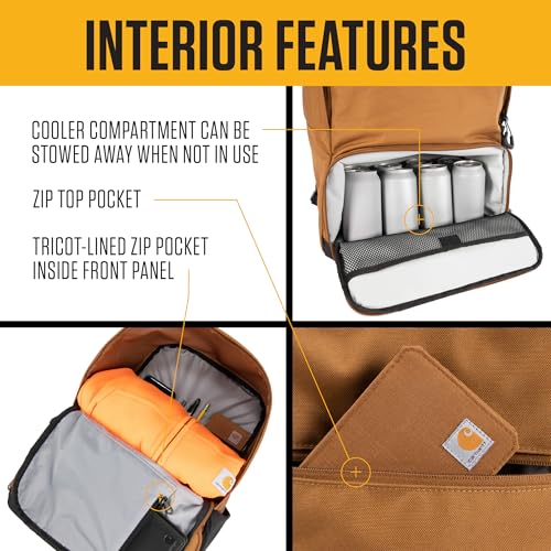 Carhartt Insulated Two Compartment Cooler, Durable Water Repellent Material W/Front Zippered Pocket for Camping, Beach & Travel - color: Carhartt Brown, style: Cooler Backpack