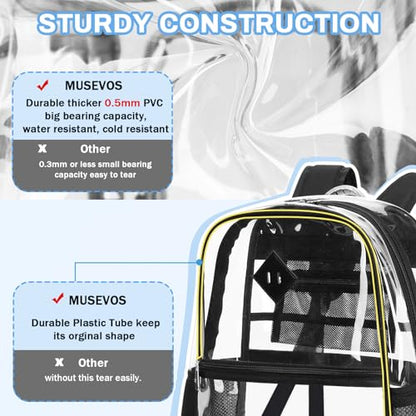 MUSEVOS Clear Backpack Stadium Approved, Heavy Duty See Through Book Bag, Black Transparent - color: Black Transparent