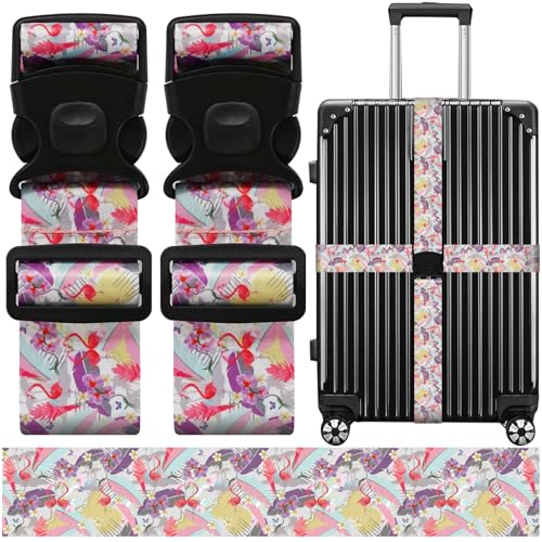 Luggage Straps for Suitcases, Travel Adjustable Belt with Quick Release Buckle, Heavy Duty Nylon Bag Packing Strap, Unique Bright Identifiers Business Travel Accessories (2 Pack) - Flamingo - color: Deep Pink