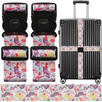 Luggage Straps for Suitcases, Travel Adjustable Belt with Quick Release Buckle, Heavy Duty Nylon Bag Packing Strap, Unique Bright Identifiers Business Travel Accessories (2 Pack) - Flamingo - color: Deep Pink