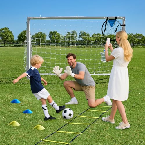 Soccer Goals for Backyard Soccer Goal 12x6 Big 10x6.5 8x6 6x4FT Soccer Goals for Youth Adults and Kids Large Metal 2" Goal Post with Agility Ladder and Target Net Soccer Cones Practice Equipment - style: 6×4 FT