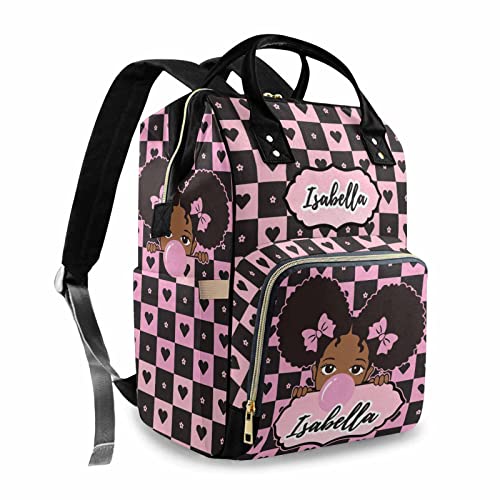 Personalized Diaper Bag for Girls, Custom Name Cute Girl Baby Bags for Mom, Waterproof Nappy Backpack Monogrammed Baby Gifts - color: Heart-girl-black