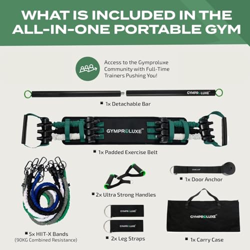 Gymproluxe Portable Gym - Resistance Exercise Band Set - 200LBS Resistance Bands for Men & Women - Multi Gym Fitness Equipment & Pilates Bar for Home Workout - style: All in one