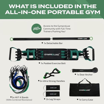 Gymproluxe Portable Gym - Resistance Exercise Band Set - 200LBS Resistance Bands for Men & Women - Multi Gym Fitness Equipment & Pilates Bar for Home Workout - style: All in one