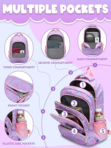 BLUEFAIRY Kids Backpacks for Boys Girls 17 Inch Elementary Primary Middle School Bookbags with Laptop Compartment Back to School Bags for Childs Age 6-8 Mochilas Escolares para Niños Niñas Purple - color: Purple