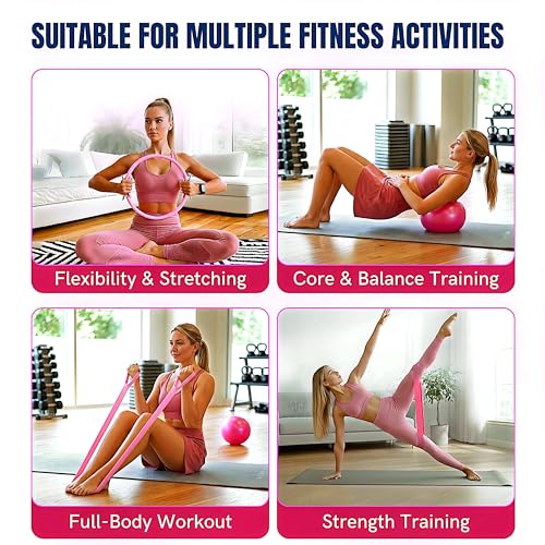 Pilates Kit for Women 17 Pieces – Premium Pilates Equipment Set with Magic Circle Ring, Yoga Ball, 5 Resistance Bands, Stretching Strap & More | Full Body Toning | Fitness Gift for Her