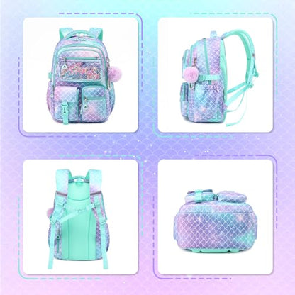 Girls Backpack,School Bag for Kids,Primary,Elementary,teen ages 6-15 Girls Bookbag,Students Kawaii Backpack Blue mermaid - color: Blue Mermaid