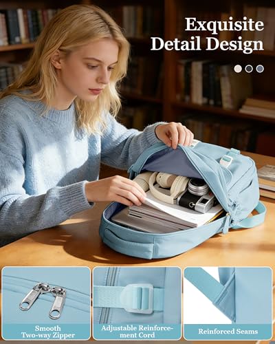 Waterproof Aesthetic Backpack For School, Cute High School Bookbag For Teen Girls Boys, Lightweight Casual Daypack Backpack For Women Men, College Backpack With Lots Of Pockets（Blue） - color: Blue