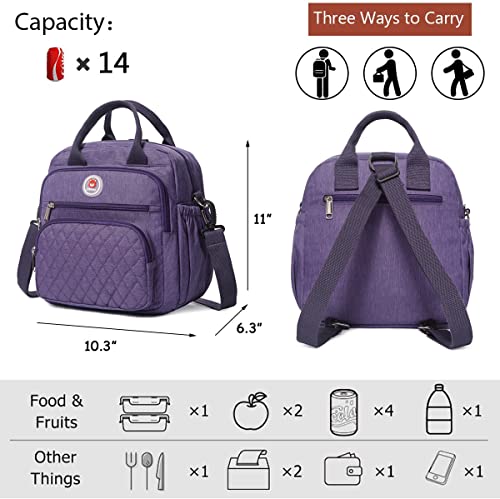 Insulated Lunch Bag Rucksack for Women/Men, 3 carrying way Lunch Tote, Large Waterproof Cooler Box with Side pockets for Adults, Work, Beach, Picnic, Purple - color: Purple