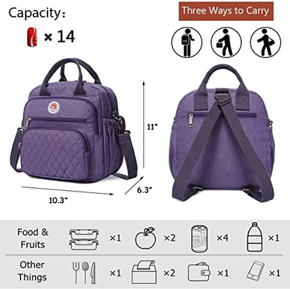 Insulated Lunch Bag Rucksack for Women/Men, 3 carrying way Lunch Tote, Large Waterproof Cooler Box with Side pockets for Adults, Work, Beach, Picnic, Purple - color: Purple