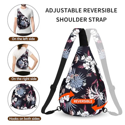 HUA ANGEL Crossbody Sling Bag for Men & Women Lightweight Waterproof Chest Shoulder Bag for Travel Hiking & Everyday Use - color: W-red Leaves and White Flowers