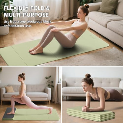 7-Fold Yoga Mat 70"x24" - 1/2 Inch Thick Folding Exercise Mat, Compact Non-Slip TPE Mat for Travel, Storage, Yoga & Home Gym, Lightweight & Portable - color: Grass Green + Black