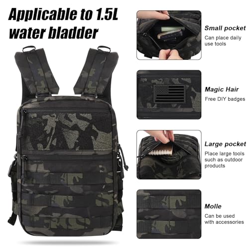 PETAC GEAR Tactical Molle Hydration Pack for 1.5L - Lightweight Water Reservoir Bag for Molle Vest Backpack, for Hiking, Hunting - style: MCBK without bladder