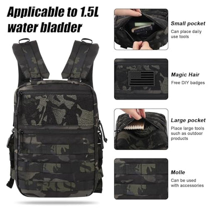 PETAC GEAR Tactical Molle Hydration Pack for 1.5L - Lightweight Water Reservoir Bag for Molle Vest Backpack, for Hiking, Hunting - style: MCBK without bladder