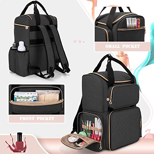 LUXJA Nail Polish Organizer (Backpack Version) Holds 70 Bottles and a Nail Lamp, Travel Nail Bag with 2 Removable Cases and Tools Storage Pockets (Patent Pending), Black - color: Black