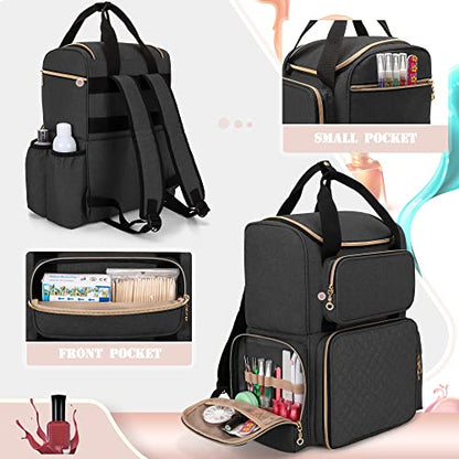 LUXJA Nail Polish Organizer (Backpack Version) Holds 70 Bottles and a Nail Lamp, Travel Nail Bag with 2 Removable Cases and Tools Storage Pockets (Patent Pending), Black - color: Black