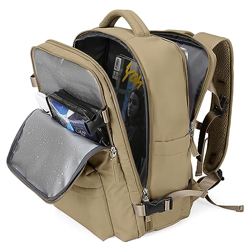 WONHOX Travel Backpack Women, Carry On Backpack for Men, Hiking Laptop Backpack Waterproof Outdoor Sports Rucksack Casual Daypack, Khaki - color: A49-khaki, size: Large
