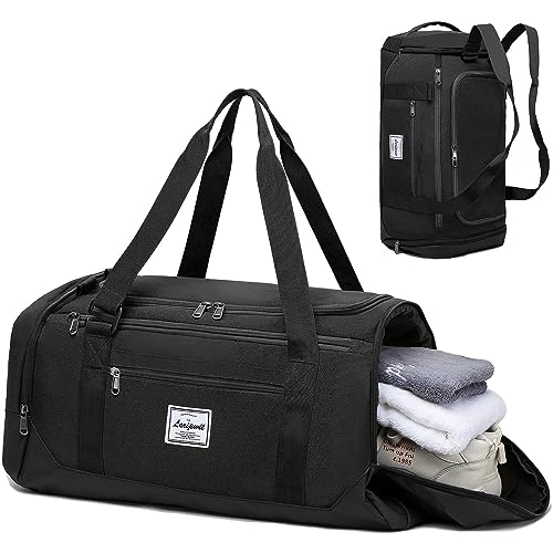 Laripwit Gym Bags for Men, 40L Medium Sports Travel Duffel Bag with Shoe Compartment & Wet Pocket Lightweight Gym Duffle Bag Backpack Multipurpose Weekender Overnight Backpack for Women, Black - color: Black