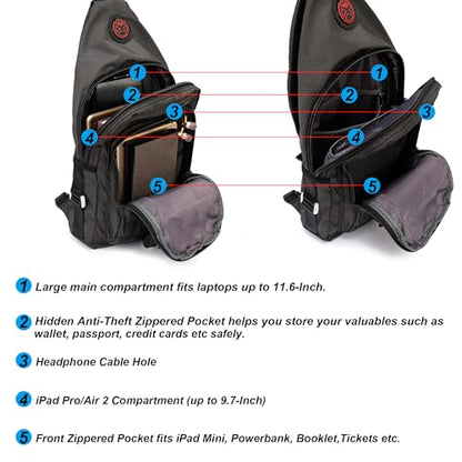NICGID Sling Bag Chest Shoulder Backpack Crossbody Bags for Tablet Laptop Outdoor Hiking Men Women - color: Black-2664