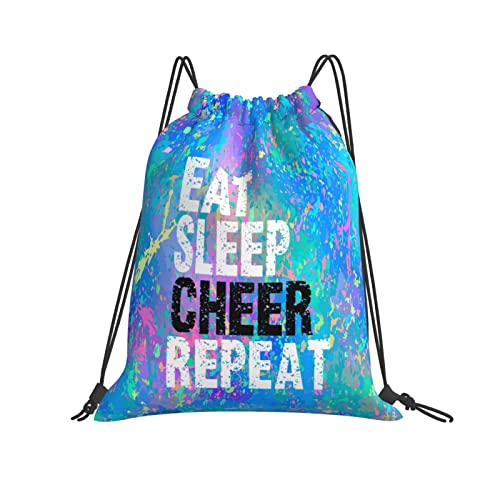 Drawstring Backpack Gym String Bag Sports Drawstring Sackpack For Women Men - color: Eat Sleep Cheer Repeat