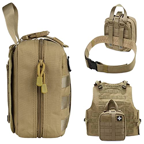 LIVANS 1000D First Aid Bag Empty Medical Ifak Pouch Molle EMT Pouches Rip-Away Tactical Military Trauma Emergency Medic Bag - color: Khaki(7.1"l X 3.5"w X 8"h)