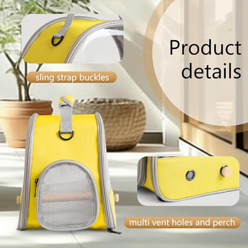 Bird Carrier, Portable Small Bird Parrot Parakeet Carrier with Standing Perch and Stainless Steel Tray, Side Access Window Collapsible (Yellow, Clear Windows) - color: Yellow