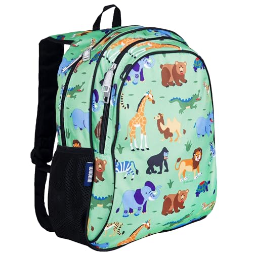 Wildkin 15-inch Kids Backpack – Durable, Padded, Adjustable for School & Travel - Wild Animals | Ages 5-10, padded straps, side water bottle pocket, coordinates with matching Wildkin lunch box and water bottle. - color: Wild Animals