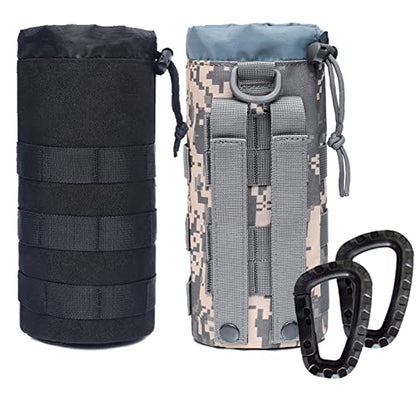 Water Bottles Pouches - 1000D Tactical Molle Drawstring 32OZ Hydration Carrier Bag - color: Black+ACU
