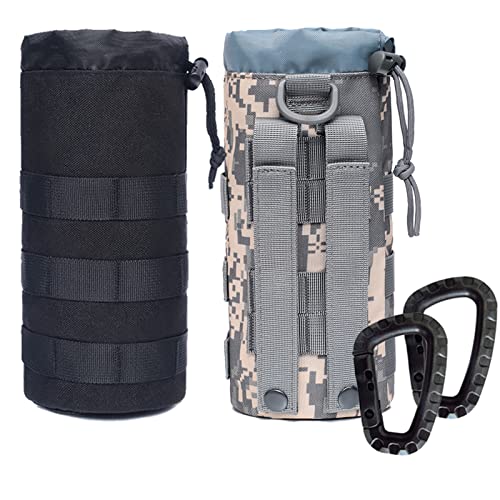 Water Bottles Pouches - 1000D Tactical Molle Drawstring 32OZ Hydration Carrier Bag - color: Black+ACU