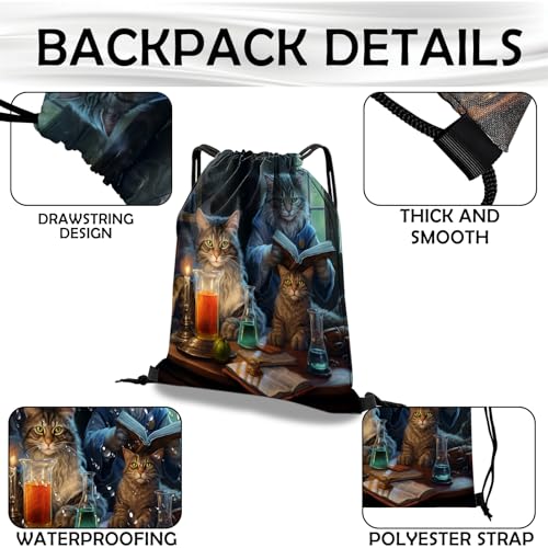 Drawstring Backpack Draw String Bag Waterproof for Sports Gym Beach Travel Cute Aesthetic Sackpack Men Women (13"×17")-Cat - color: S-6-cat