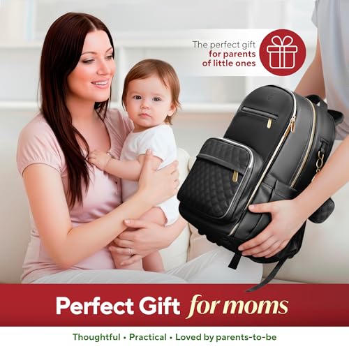Large PU Leather Diaper Bag Backpack Set (3-Piece) – Baby Bag with Large Changing Pad, Insulated Warm/Cool Bottle Pockets Organization, Newborn Essentials Travel Gift for Mom & Dad, Best Baby Shower