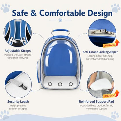 Expandable Cat Carrier Backpack with Bubble Window, Blue - color: Blue