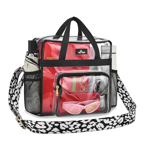 MAY TREE Clear Bag for Stadium Events, 12x6x12 Clear Tote Bag with Removable Strap, Transparent Bag for Concert Sports Gym, Cow-Strap - color: Cow-Strap