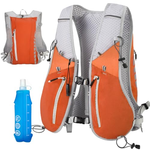 Hydration Running Vest for Women Men,Lightweight Breathable Reflective Hydration Pack with 500ml Water Bottle,Hydration Vest Pack Backpack for Hiking,Camping,Trail Running,Cycling,Race,Marathon - color: 673RV-Sun Orange