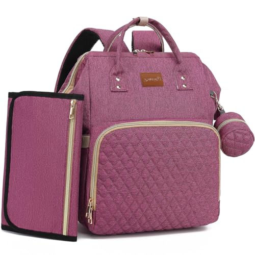ROSEGIN Diaper Bag Backpack with Changing Pad, Pacifier Case, Baby Bag for Boy Girl Toddler - Large, Stylish, Waterproof Travel Quilted Diaper Bag for Mom - Baby Shower - Purple - color: Purple