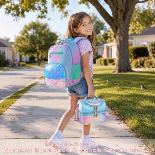 RHCPFOVR Kids Backpack for Girls - Girls Backpack 3-8 Ages Mermaid for Kids 15 Inch School Bookbag for Kindergarten Elementary School Bookbag for Girl 1st 2nd Grade - style: Blue Mermaid Scale
