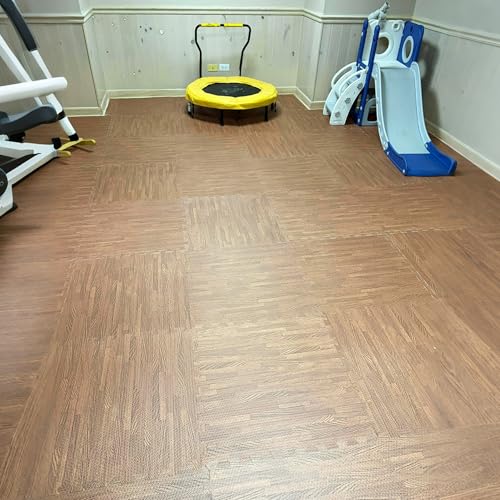 FixtureDisplays® Interlocking Exercise Mat, 1/2 Inch, 24x24 Inch Dark Wood Grain EVA Foam Floor Tiles – for Home Gym, Fitness Equipment Mat, Kids Play Mat, 25-Packs (100 Sq Ft) 119950NEW-NF