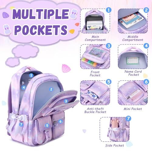 PIG PIG GIRL Kids Backpack for Girls - School Bags for Middle School Students - Book Bag for Elementary Primary - Kawaii Ita Backpack - Purple Shell - color: Purple Shell