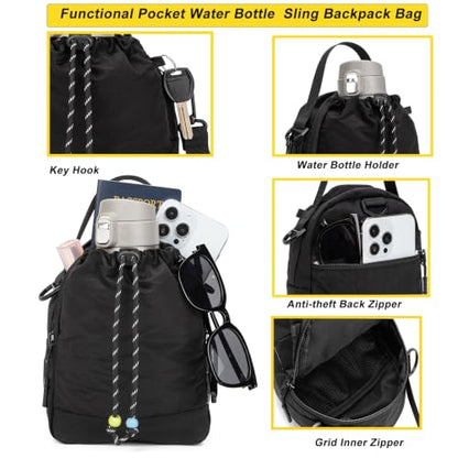 Water Bottle Carrier Bag with Strap, Water Bottle Holder Crossbody Backpack Handbags for Women Men for Hiking,Cycling - color: Black
