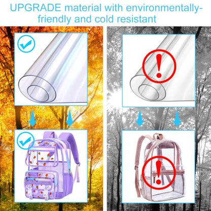 KLFVB Clear Bookbag Heavy Duty, 3PCS Girls See Through School Bag Set, Cute Transparent Backpack for Women - Strawberry Purple - color: Strawberry Purple Clear Backpack