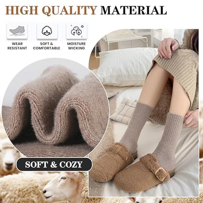 MOGGEI 5 Pairs Womens Merino Wool Socks Hiking Warm Winter Thick Thermal Crew Cozy Cabin Ladies Gift Comfy Boot Work Socks - color: Black/Grey/Light Violet/Light Coffee/White