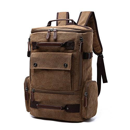 Vintage Canvas Backpack Casual Travel Rucksack 15.6inch Laptop Daypacks Hiking Camping Backpack - color: Coffee