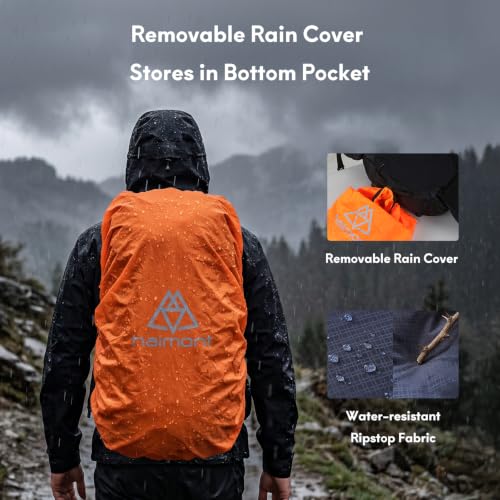Haimont 40L+15L Roll-Top Backpacking Pack with Rain Cover, Blue | Expandable 55L, Hip Belt Support, Sleeping Pad Carry, Pole Attachments, YKK & Duraflex - color: Blue