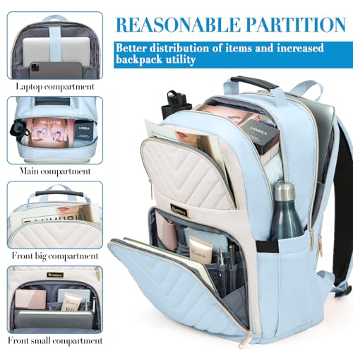 Big Student Backpack College Women Middle High School Teen Girls Bookbag | Cute Daypack,Water Resistant - color: Beige & Lightblue, size: 15.6 Inch