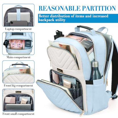 Big Student Backpack College Women Middle High School Teen Girls Bookbag | Cute Daypack,Water Resistant - color: Beige & Lightblue, size: 15.6 Inch